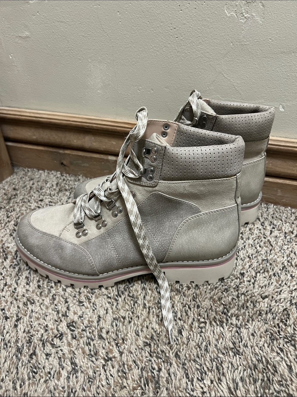 Sole Society Taupe Lace-Up Ankle Boots